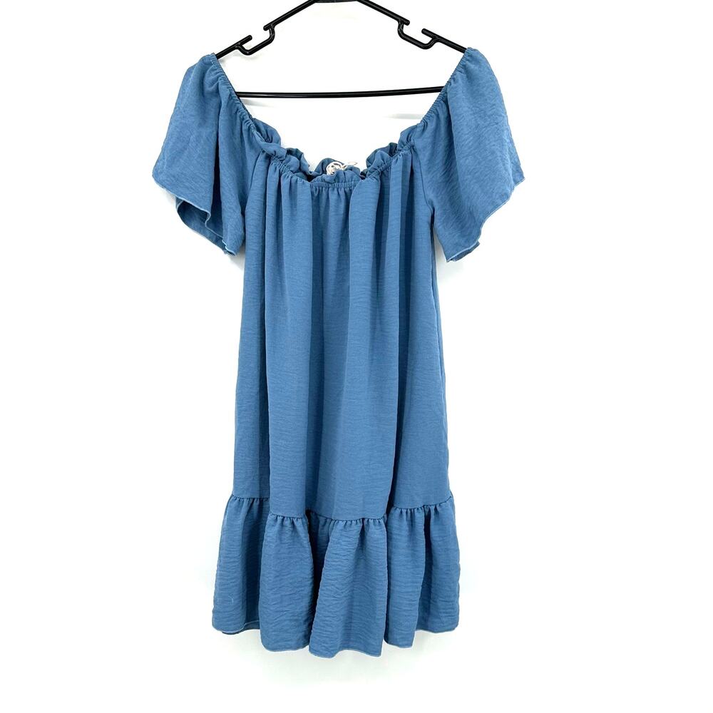 See you Monday Size XS Dress Blue Off the Shoulder Ruffle‎ Hem Cottagecore Boho